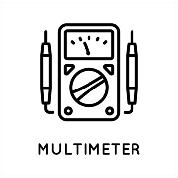 Analog multimeter line icon, tester, measuring instrument in simple style isolated on white background. Measurement of current, resistance, voltage. Vector sign in simple style isolated on white