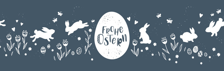 Cute hand drawn Easter horizontal seamless pattern saying 