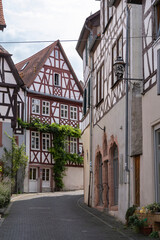 A narrow alley in Heppenheim/Germany in the Odenwald with beautiful old half-timbered houses 