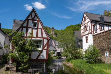 View of the beautiful half-timbered houses in romantic Monreal/Germany in the Eifel 