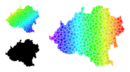 Obraz premium Rainbow gradient star collage map of Soria Province. Vector colored map of Soria Province with rainbow gradients. Mosaic map of Soria Province collage is created with random colored star elements.