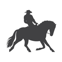 Silhouette of a cowboy on a horse. Vector illustration isolated on white background.