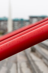 Close up of a railing at the concrete stairs