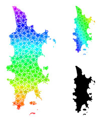 Obraz premium Spectral gradiented star mosaic map of Phuket. Vector vibrant map of Phuket with spectral gradients. Mosaic map of Phuket collage is constructed with scattered colored star items.