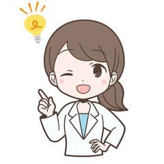 白衣姿でひらめく若い女性