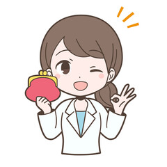 白衣姿で財布を持つ若い女性