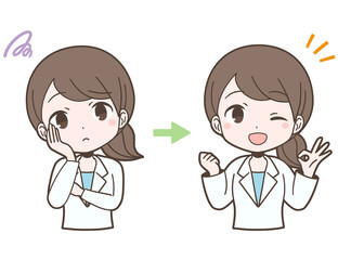 白衣姿で悩みが解決する若い女性