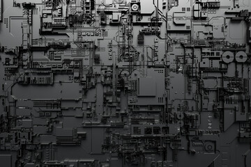 3d illustration of a pattern in the form of a metal, technological plating of a spaceship or a robot. Abstract Graphics in the style of computer games.