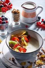 Healthy breakfast with muesli and milk