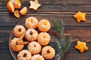 Many of the oranges. Christmas background with holiday decoration
