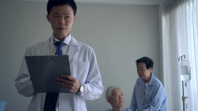 Asian doctor discover elder patient symptom getting worse incurable disease difficulty to tell the truth