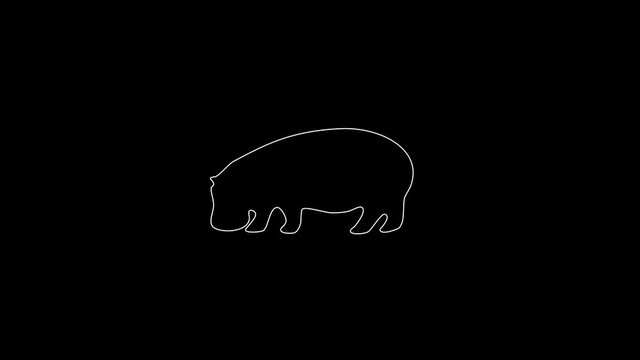 white linear Hippo silhouette. the picture appears and disappears on a black background.