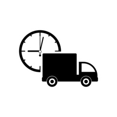 Truck and clock icon isolated on white background