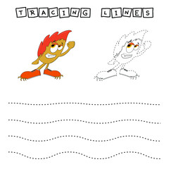 Tracing lines game with funny monsters. Worksheet for preschool kids, kids activity sheet, printable worksheet
