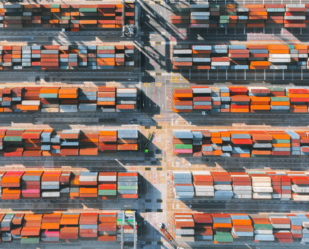 Colorful containers placed in rows