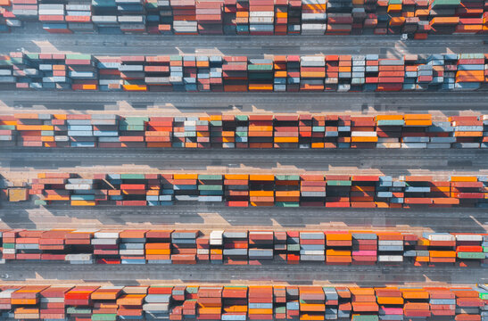 Colorful containers placed in rows