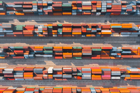 Colorful containers placed in rows