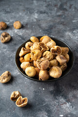 Delicious dried figs in a bowl. Healthy food