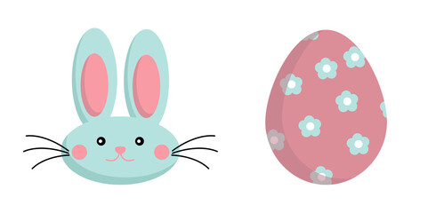 Vector illustration of Easter bunny and egg. Vector collection of Easter elements for design. Happy Easter.