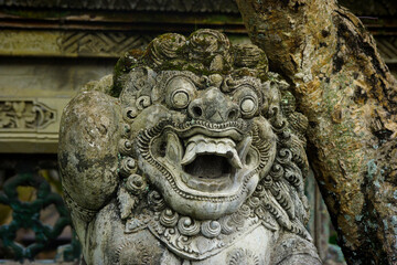 Close up view of the ornate statue (guard statue) at Ubud Palace, Bali.