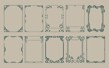 Art Nouveau Frames, 1900s - 1920s Style Decorative Ornate Borders, Templates for Retro Posters, Covers, Illustrations