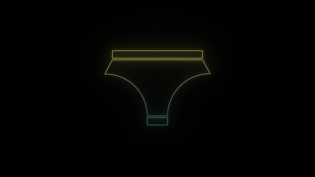 Glowing neon shorts on black background. 4K video for your project.