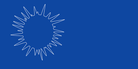 A large white outline sea urchin symbol on the left. Designed as thin white lines. Vector illustration on blue background
