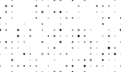 Seamless background pattern of evenly spaced black sea urchin symbols of different sizes and opacity. Vector illustration on white background