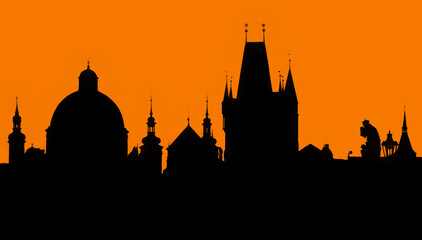 Urban skyline with cathedral landmark buildings silhouette of Prague, Czechia