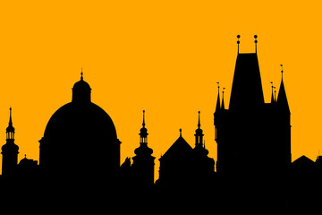 Fototapeta na wymiar Urban skyline with cathedral landmark buildings silhouette of Prague, Czechia