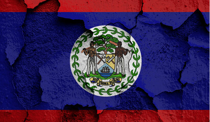 Flag of Belize on old grunge wall in background 