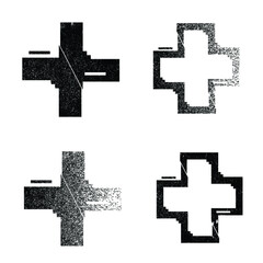 Obraz premium Glitch distorted geometric shape . Minimal art design . Noise destroyed cross logo . Trendy defect error shapes . Glitched x .Broken effect . Distress element . Grunge texture .vector