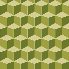 Bright color seamless geometric pattern. Repeatable 3d cubes background. Decorative endless green texture
