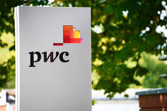 Hannover, Lower Saxony, Germany - September 26, 2021: Logo of pwc in Dusseldorf, Germany - pricewaterhousecoopers is a multinational professional services network with headquarters in London, England