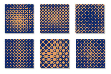 Set of creative seamless halftone patterns. Elegant geometric backgrounds. Dotted textures