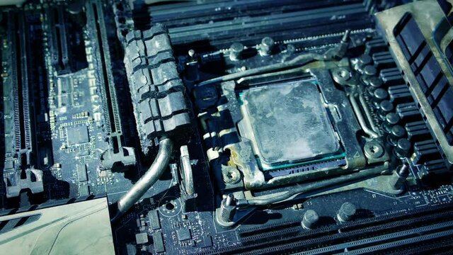 Torch Shines On Burned Damaged Computer - Police, Forensics