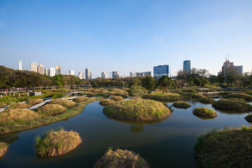 Benjakitti Forest Park, is new landmark and public park in downtown of Bangkok, Thailand