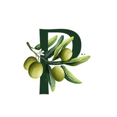 P letter logo in watercolor style with olive branches.