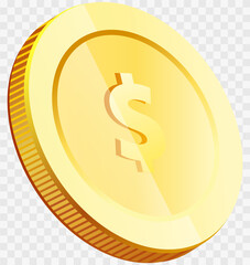 Gold coin with dollar sign isolated. Realistic 3d coin. Money penny as symbol of wealth and success. Income and high earnings in coins. Dollar coin vector illustration. Gold in form of penny
