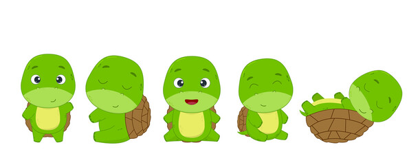 Cute little turtles cubs. Set of cartoon turtles on a white background. Elements for design or print. Vector illustration.