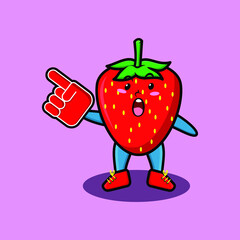 Cute Cartoon Strawberry with foam finger glove in modern design for t-shirt, sticker, logo element