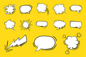 Comic speech bubbles, dialog clouds, comics books.