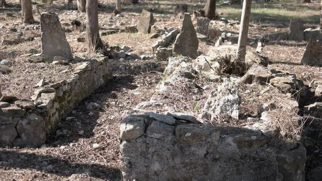 Ancient cemetery close up. Old graves.