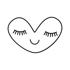 Black drawn heart with valentine day face. Vector illustration