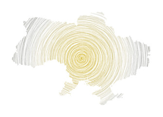 Ukraine map filled with concentric circles. Sketch style circles in shape of the country. Vector Illustration.