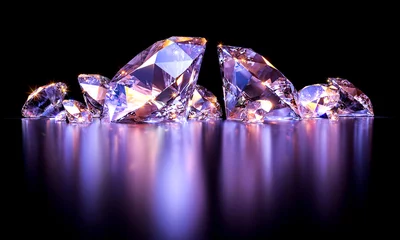  sparkling diamonds on dark purple background. © tiero