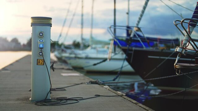 Charging station for boats in the harbor.