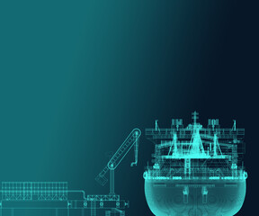 Gas carrier at the Berth. Neon Scheme. 3d-rendering