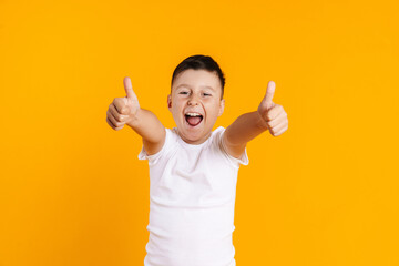 Happy smiling preteen boy in t-shirt standing © Drobot Dean