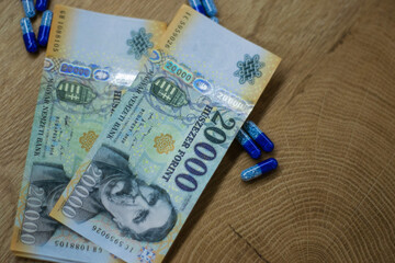 Stack of Hungarian banknotes money (forints). Europe Hungary